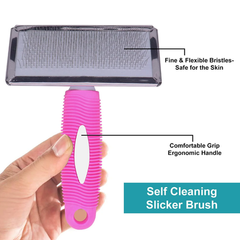 Pet Grooming Brush with Comb - Large Slicker Brush for Dogs & Cats - Pink