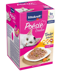 Vitakraft Poésie Création Multipack Chicken, Beef & Turkey in Sauce Adult Cat Food - 510g (6 x 85g)