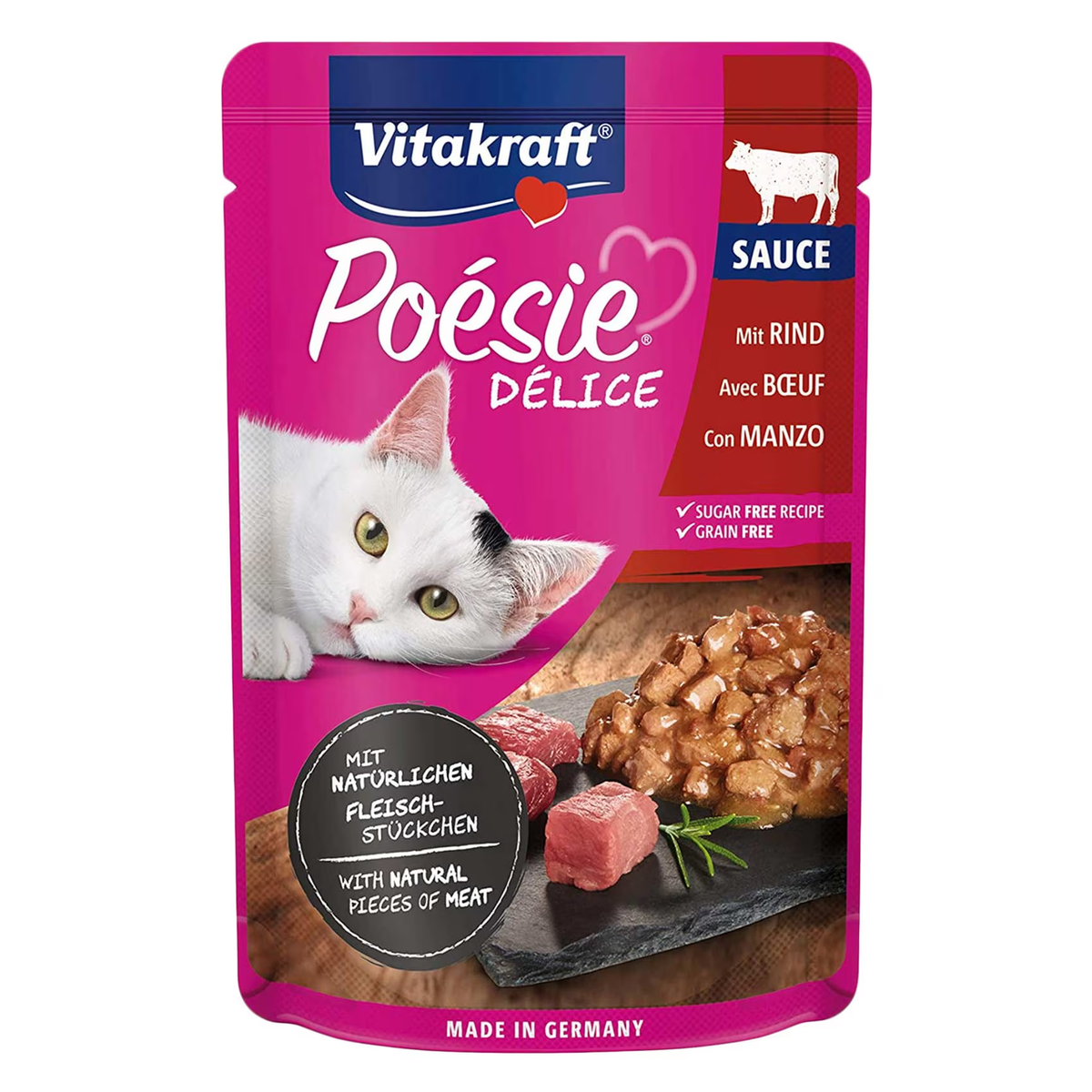 Vitakraft Poésie Délice Adult Wet Cat Food with Beef in Gravy 85g | P-CT-85G-B