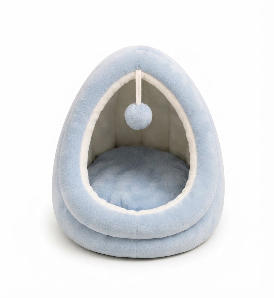 Cat Tree House Cozy & Warm Pet Cave Bed - Light Blue, 40cm