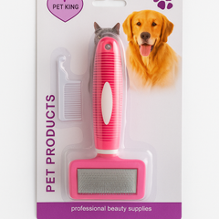 Pet Grooming Brush with Comb - Medium Slicker Brush for Cats & Small Dogs - Pink