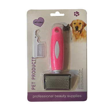 Pet Grooming Brush with Comb - Small Slicker Brush for Cats, Puppies & Small Pets - Pink