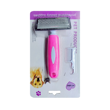 Pet Grooming Brush with Comb - Large Slicker Brush for Dogs & Cats - Pink