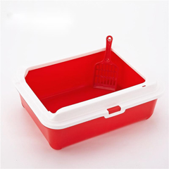 Red Cat Litter Box with Scoop - Durable Plastic, Easy to Clean