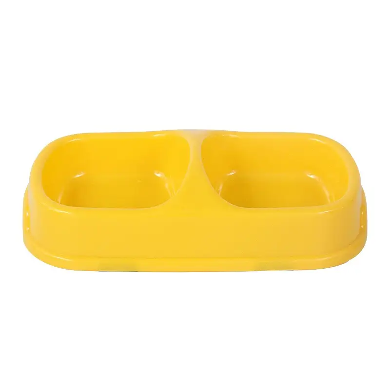 Double Pet Feeding Bowl - Food & Water Dish for Cats and Dogs - Yellow