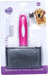 Pet Grooming Brush with Comb - Extra Large Slicker Brush for Big Dogs & Long-Haired Pets - Pink