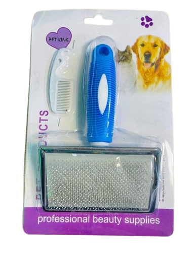 Pet Grooming Brush with Comb - Extra Large Slicker Brush for Big Dogs & Long-Haired Pets - Blue