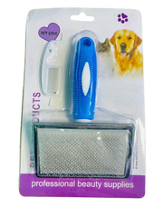Pet Grooming Brush with Comb - Extra Large Slicker Brush for Big Dogs & Long-Haired Pets - Blue