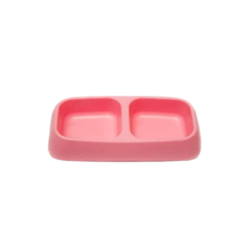 Double Pet Feeding Bowl - Food & Water Dish for Cats and Dogs - Pink