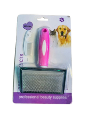 Pet Grooming Brush with Comb - Extra Large Slicker Brush for Big Dogs & Long-Haired Pets - Pink