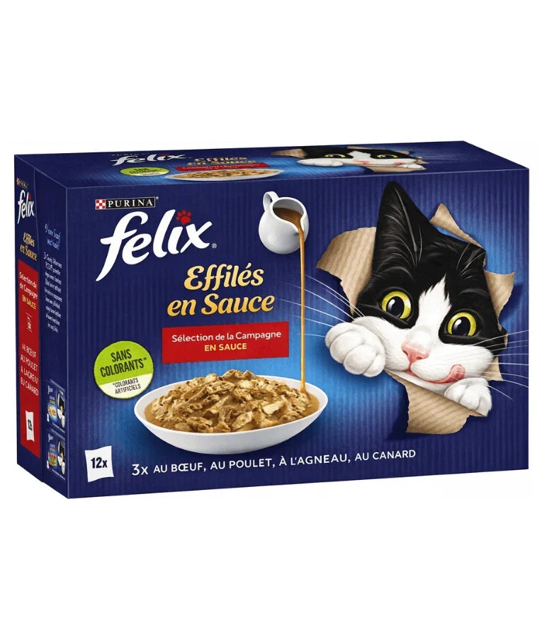 Purina Felix Tendres Effilés en Sauce Adult Cat Wet Food - Beef, Chicken, Lamb & Duck 12 x 85g (Copy)