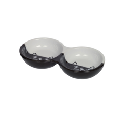Nobby Cat Ceramic Double Bowl "Face" Black/White