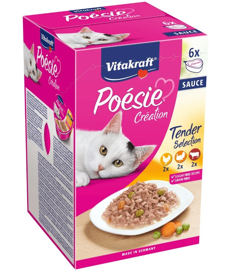 Vitakraft Poésie Création Multipack Chicken, Beef & Turkey in Sauce Adult Cat Food - 510g (6 x 85g)