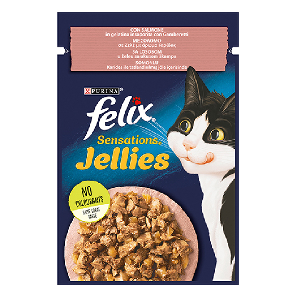 Felix Sensations Jellies with Salmon in a Shrimp Flavoured Jelly Cat Food 85g | 206516